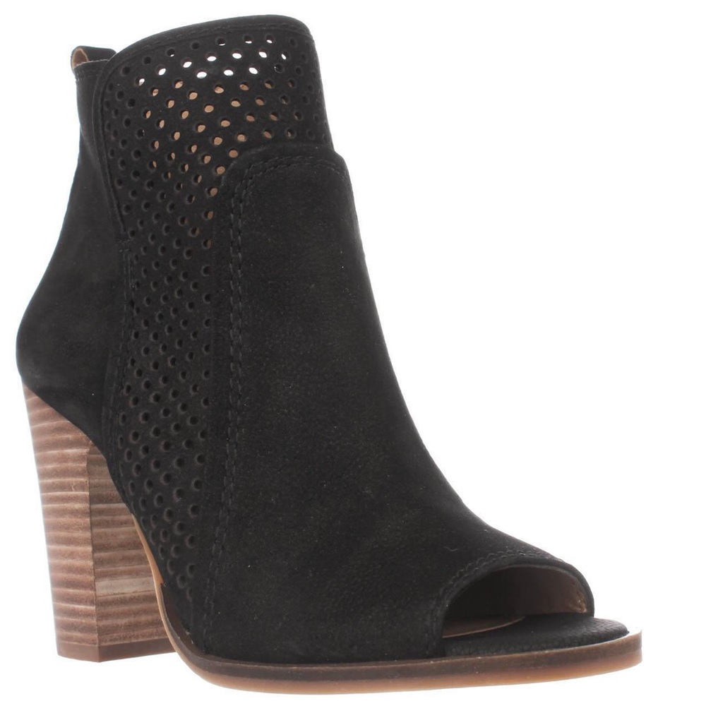 Women's Shoes Lucky Brand Lakmeh Open Toe Booties Heels Leather Black